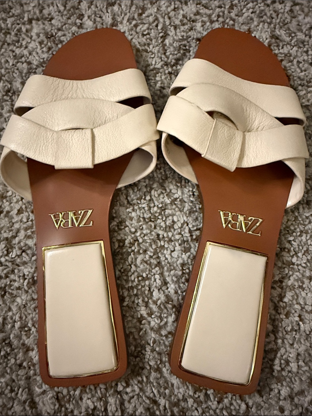 Zara Ivory Braided Square-Toe Slide Sandals